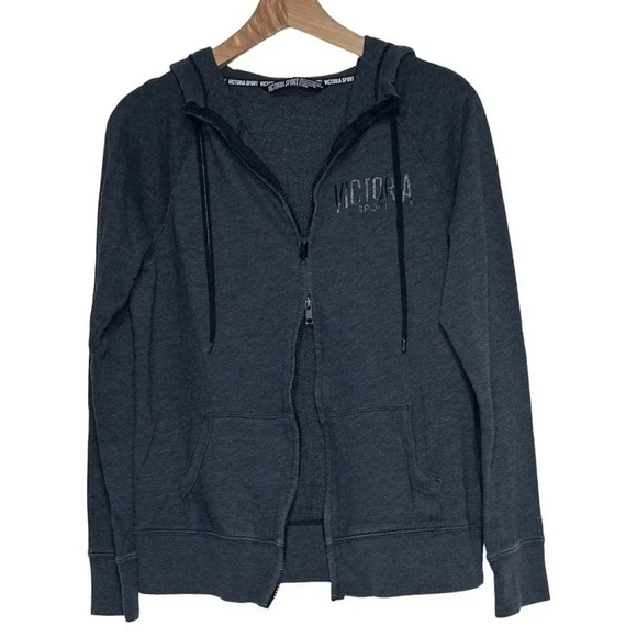 Victoria's Secret Sport M dark gray double‎ zipper hoodie jacket - Picture 2 of 7